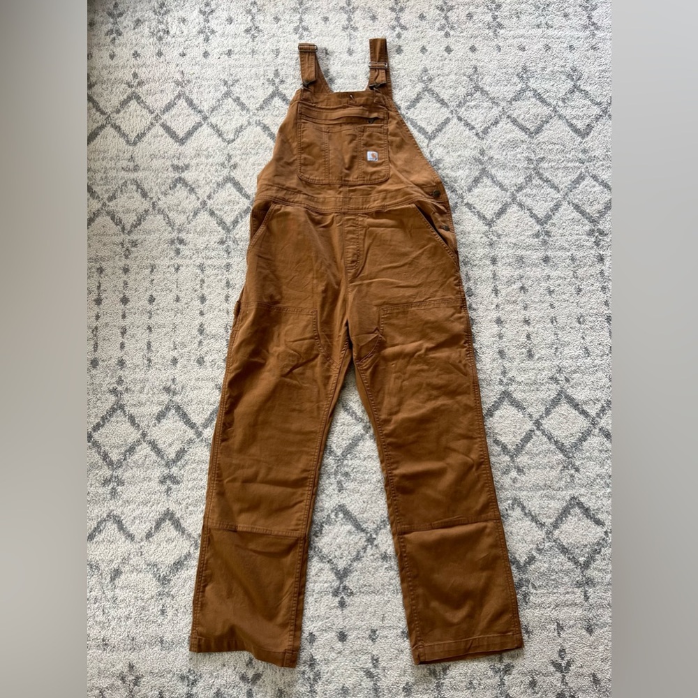 Carhartt Womens Rugged Flex Canvas Bib Overalls Size Large Brown Loose Fit NWT